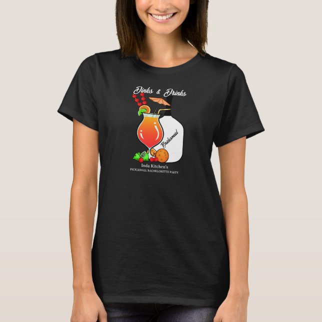 Camiseta Noivas de Pickleball Dinks e Drinks de Casamento (Frente)