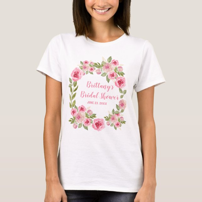 Camiseta Noivas Personalizadas Rosa Selvagem Folhagem (Frente)
