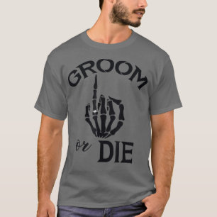Camiseta Noivo Engajado Divertido Mão de Esqueleto Anel de
