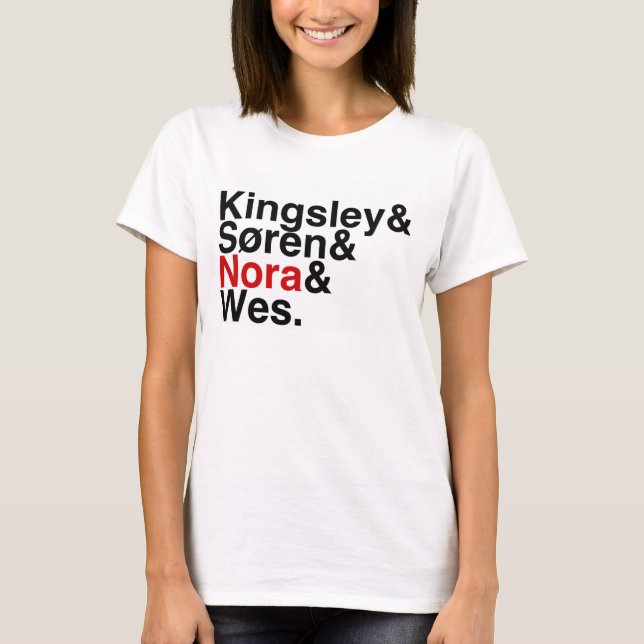 Camiseta Noivo Kingsley do livro, Soren, Nora, Wes (Frente)