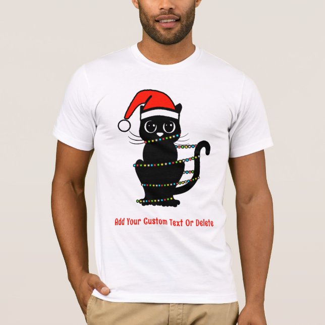 Camiseta Noivo Negro Engraçado Natal Luz Noel Hat (Frente)