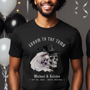 Camiseta Noivo para a Tumba Crânios Marido Recém-Casado Cas