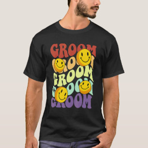 Camiseta noivo sorriso retrô rosto casamento celebração bac
