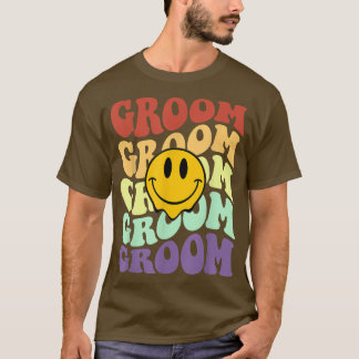 Camiseta noivo sorriso retrô rosto celebração de casamento