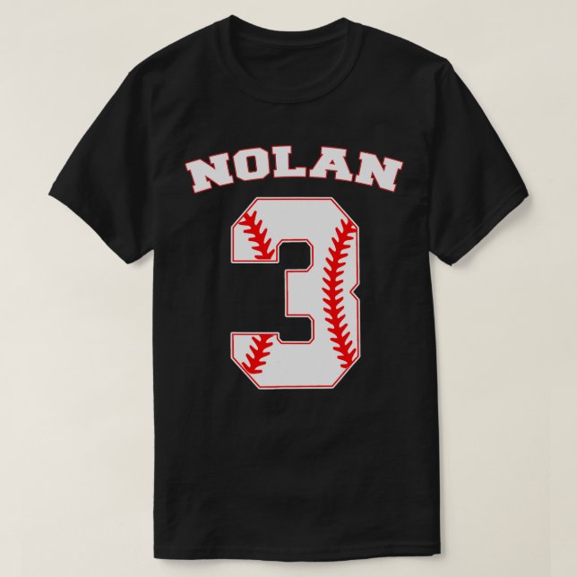 Camiseta Nolan Baseball Name Três Anos aniversário de 3 ano (Frente do Design)