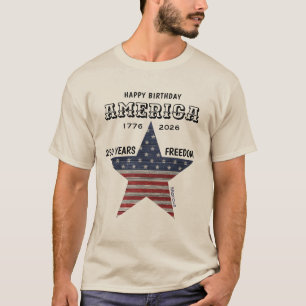 Camiseta Nome    250º Feliz Aniversário América Cor Areia