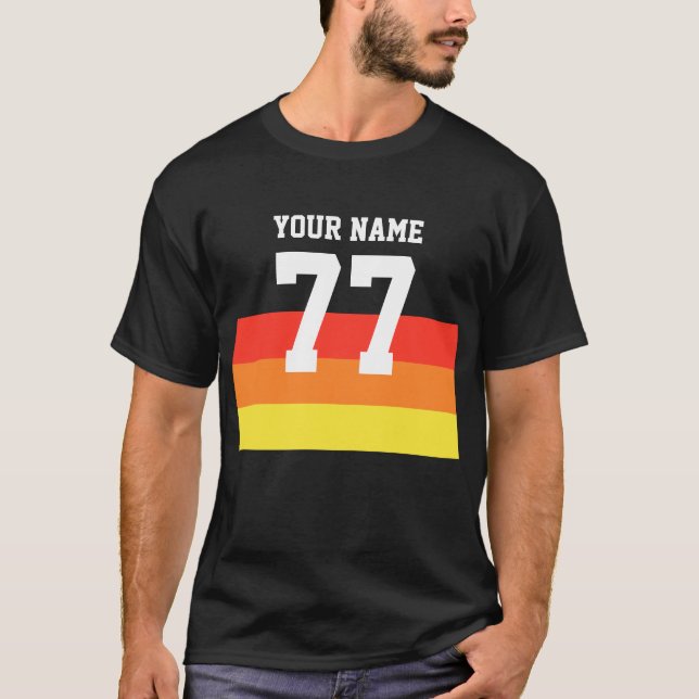 Camiseta Nome 77 Sports Jersey Number Black Yellow Red T-Sh (Frente)