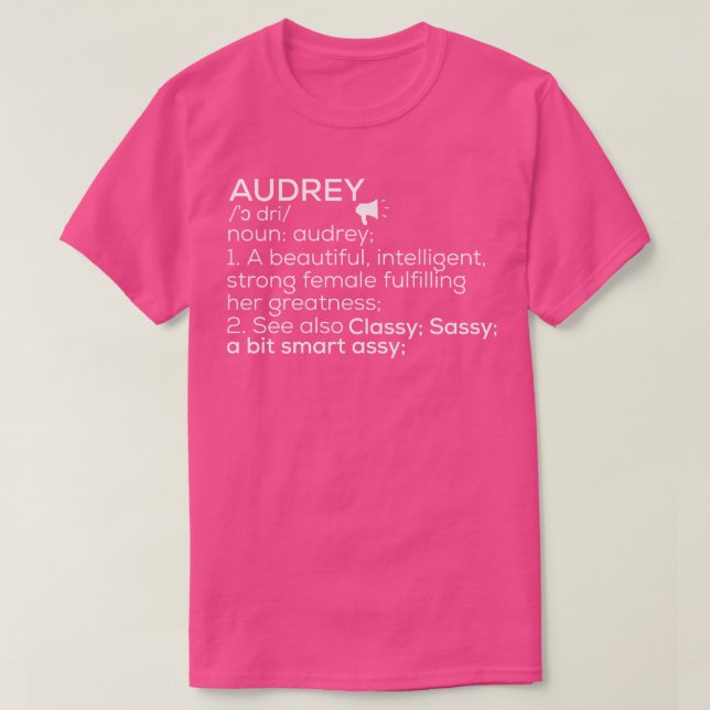 Camiseta Nome Audrey Definição Audrey Nome feminino A (Frente do Design)