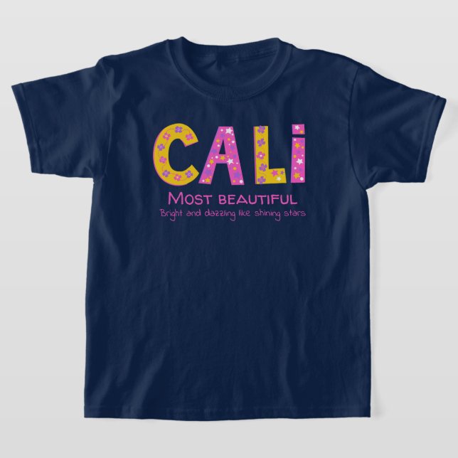 Camiseta Nome cali que significa estrelas de flores amarela (Postura )