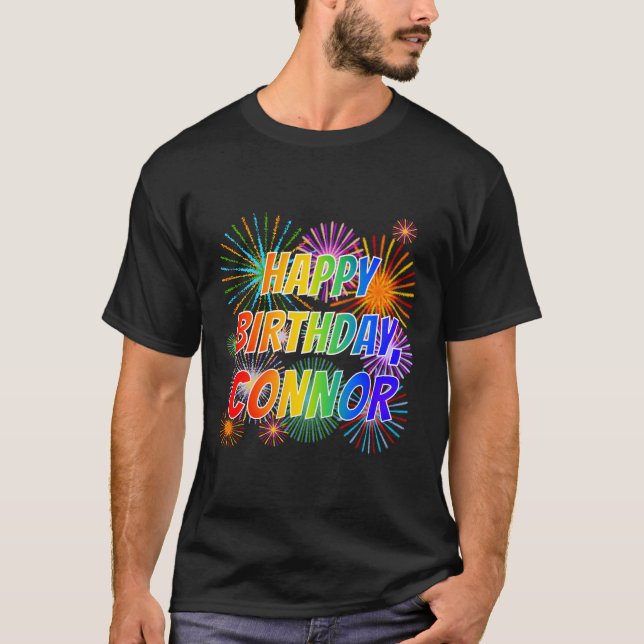 Camiseta Nome "CONNOR", Diversão "FELIZ ANIVERSÁRIO" (Frente)