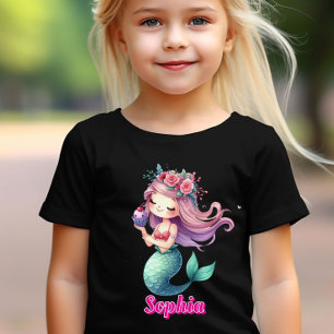 Camiseta Nome cor-de-rosa da Sereia Personalizada