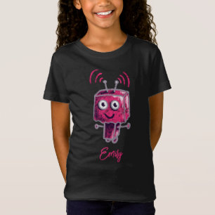 Camiseta Nome Cor-de-Rosa Grunge de Robô Cortado