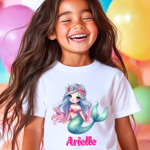 Camiseta Nome cor-de-rosa personalizado da sereia