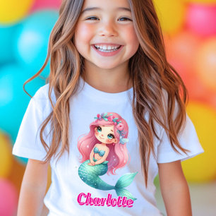 Camiseta Nome cor-de-rosa personalizado da sereia