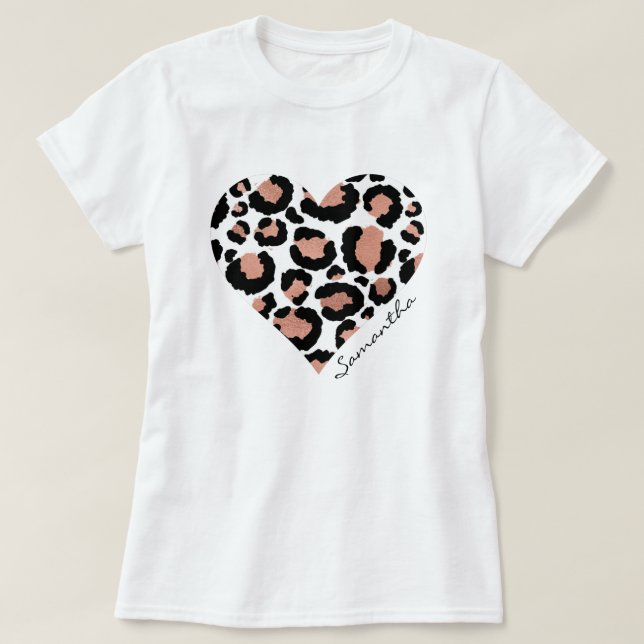 Camiseta Nome Coração de Leopardo Elegante (Frente do Design)