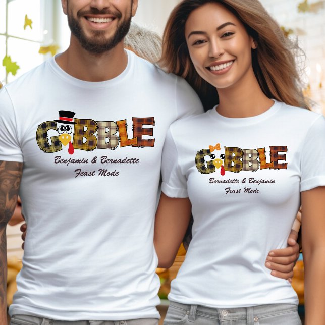 Camiseta Nome Correspondente Casal de Ação de Graças Turqui (Criador carregado)