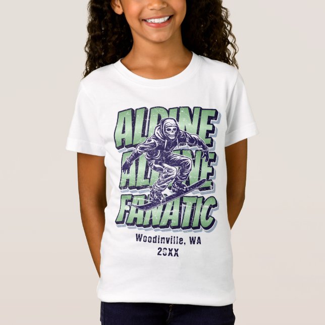 Camiseta Nome da Data de Localização de Snowboard Alpina Pe (Frente)