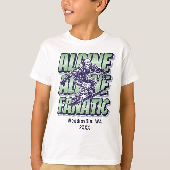Camiseta Nome da Data de Localização de Snowboard Alpina Pe (Frente)