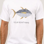 Camiseta Nome da embarcação de pesca de atum<br><div class="desc">Atum divertido com um sorriso atrevido,  perfeito para aqueles que gostam de peixe,  comida e pesca. Arte original de Nic Squirrell. Altere o nome ou texto do barco para personalizar.</div>