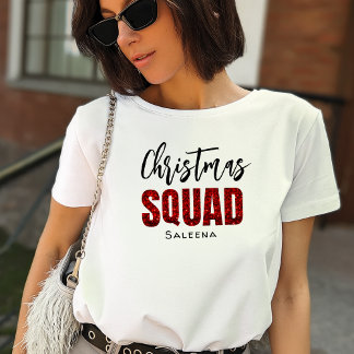 Camiseta Nome da Equipe de Natal Brilhante Vermelho Branco
