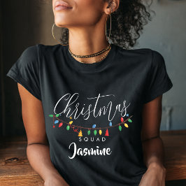 Camiseta Nome da Equipe de Natal Luzes de Corda Retro