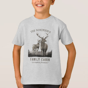 Camiseta Nome da família Cabina Cinza da floresta do pinhei