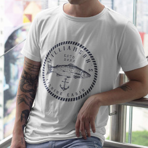 Camiseta Nome da família Cabina de pesca Marinho azul Russo