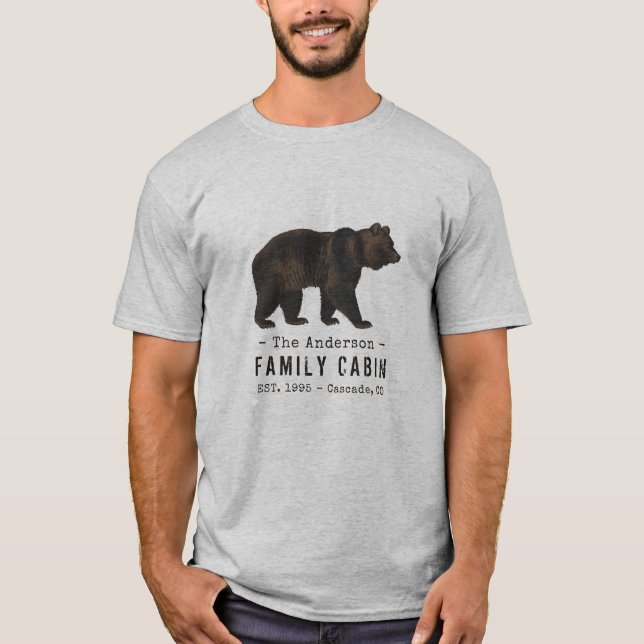 Camiseta Nome da família Cabina Urso Negro Castanho Russo (Frente)