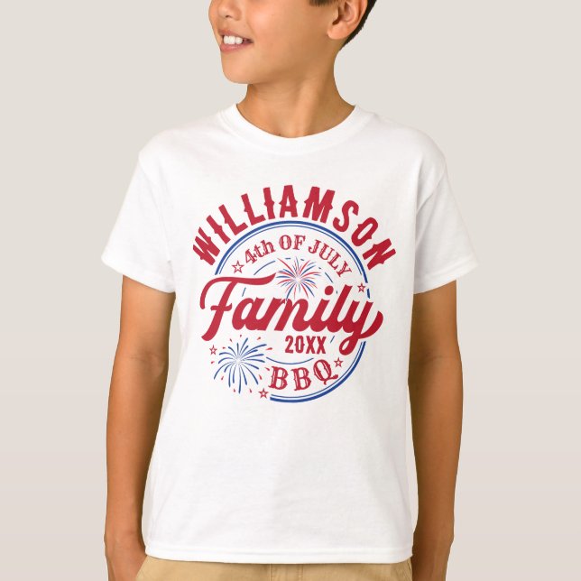Camiseta Nome da Família Correspondente 4 de julho Vermelho (Frente)