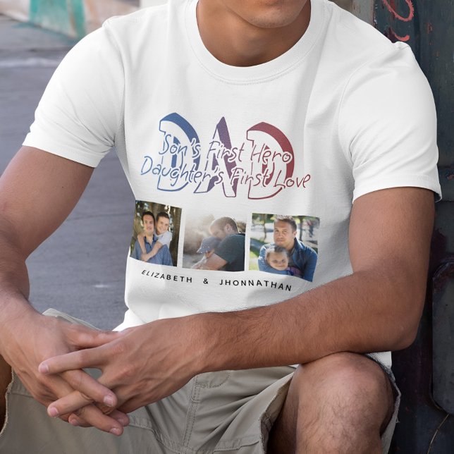 Camiseta Nome da Família de Colagem de Fotos de Filha e Fil (Criador carregado)