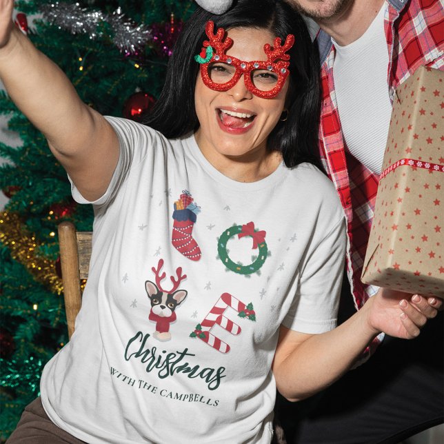 Camiseta Nome da Família de Natal Personalizado (Cute Family Christmas Custom Matching Tees)