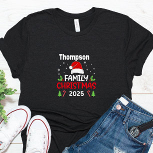 Camiseta Nome da Família do Santa Hat Correspondente Ano Na