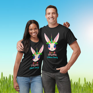 Camiseta Nome da Família do Unicorn Coelho Rosa