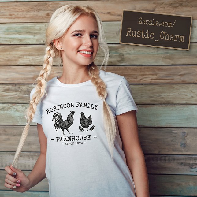 Camiseta Nome da família Farmhouse Hen Pintinho Rooster (Several styles and colors to choose from.)