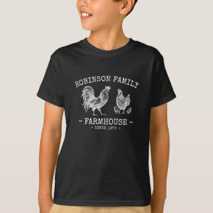 Camiseta Nome da família Farmhouse Rooster Hen Pintinhos