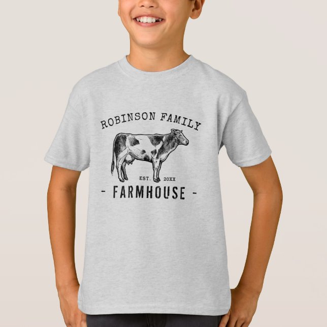 Camiseta Nome da família Farmhouse Russe Dairy milk Cow (Frente)