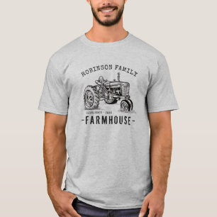 Camiseta Nome da família Farmhouse Rustic Vintage Trator