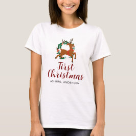 Camiseta Nome da Família Floral de Natal Simples Elegante