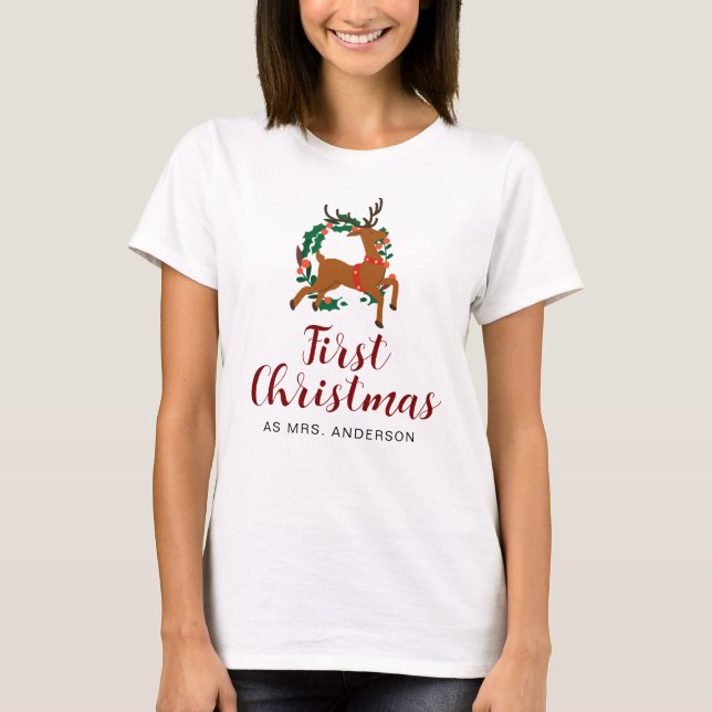 Camiseta Nome da Família Floral de Natal Simples Elegante (Frente)