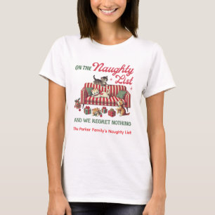Camiseta Nome da família Lista travessa Cat Natal