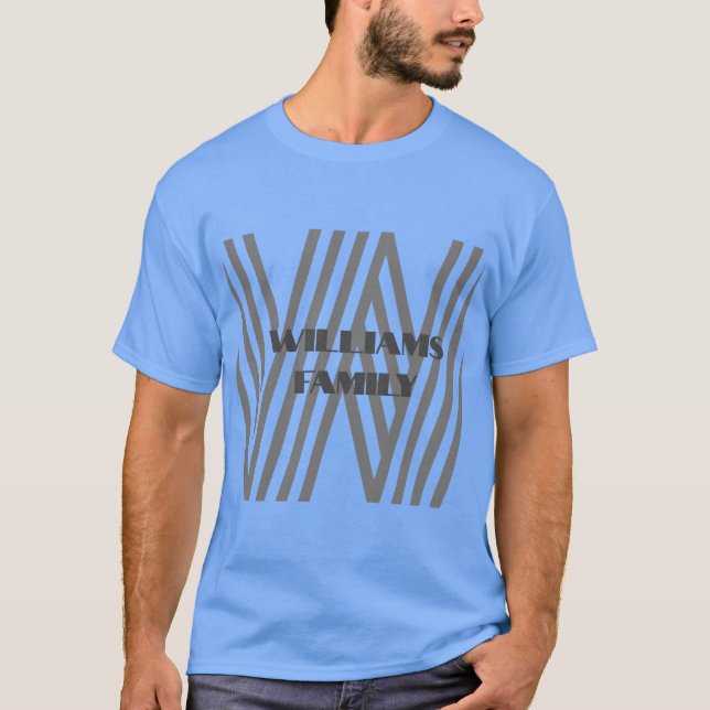 Camiseta nome da família Monograma cinza T-Shirt moderna (Frente)