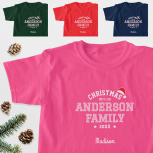 Camiseta Nome da família Papais noeis de Natal Vermelho Ros