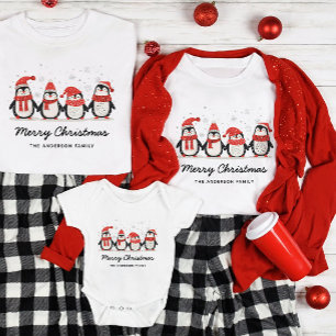 Camiseta Nome da Família Pinguim Bonito Natal