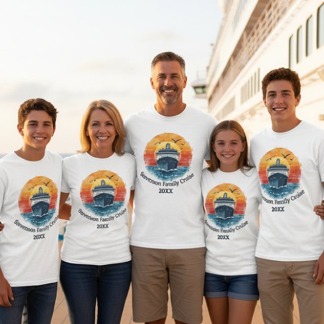Camiseta Nome da Família Pôr do Sol Cruzeiro de Férias Pres (Family Vacation matching cruiser shirts)