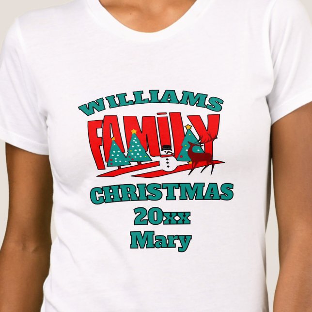 Camiseta Nome da família verde-natalícia editável T-Shirt (Criador carregado)