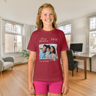 Camiseta nome da foto da família em vermelho de Natal menin