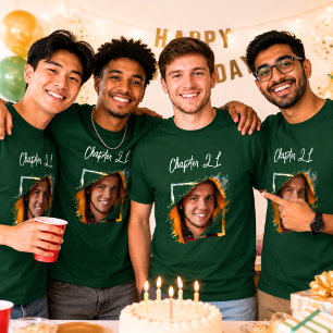 Camiseta Nome da foto de aniversário de 21 anos verde
