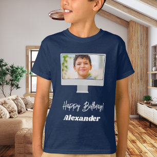 Camiseta Nome da foto menino aniversariante azul