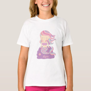 Camiseta Nome da Garota de Sereia Fofa na Rocha Ro
