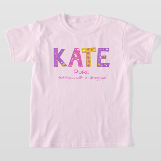 Camiseta Nome da Kate que significa estrelas de flores amar (Postura )